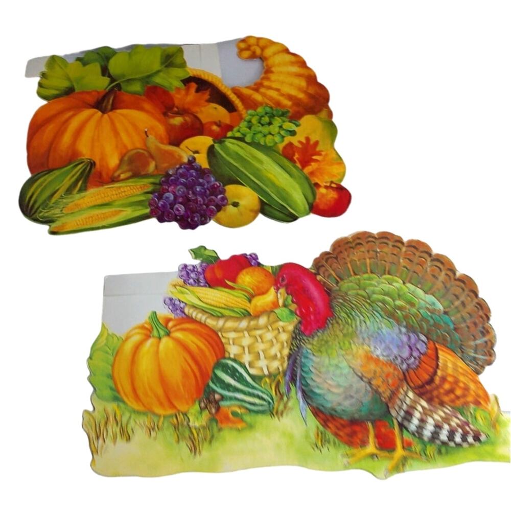 Vintage Thanksgiving Die-Cut Cutouts Eureka USA Turkey Cornucopia Decorations